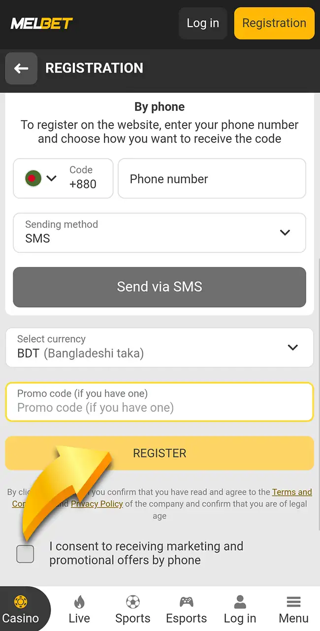 Save your credentials on the official Melbet website.